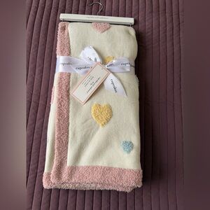 Cupcakes and Cashmere Heart Accent Cream Baby Blanket with Pink Trim